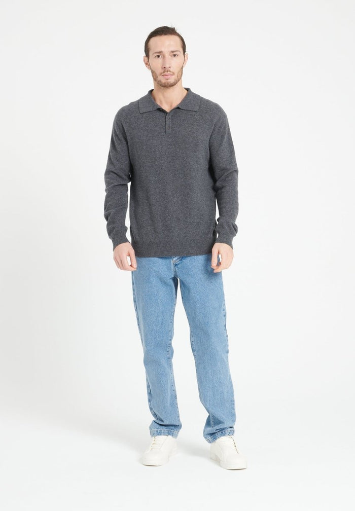 LUKE 5 Polo manches longues en cachemire gris anthracite