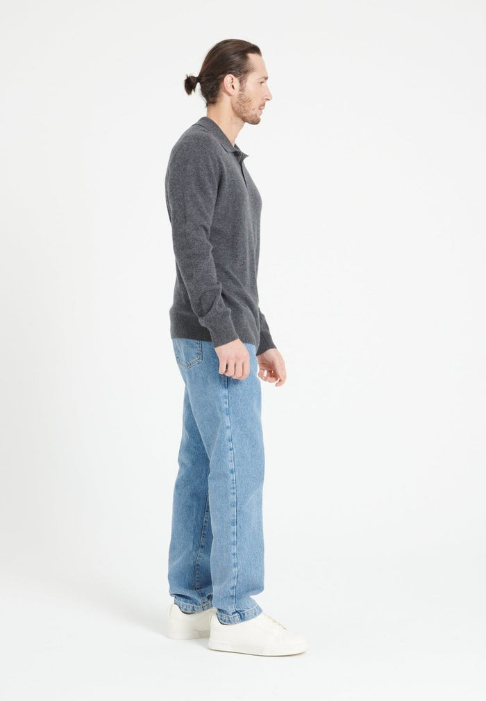 LUKE 5 Polo manches longues en cachemire gris anthracite