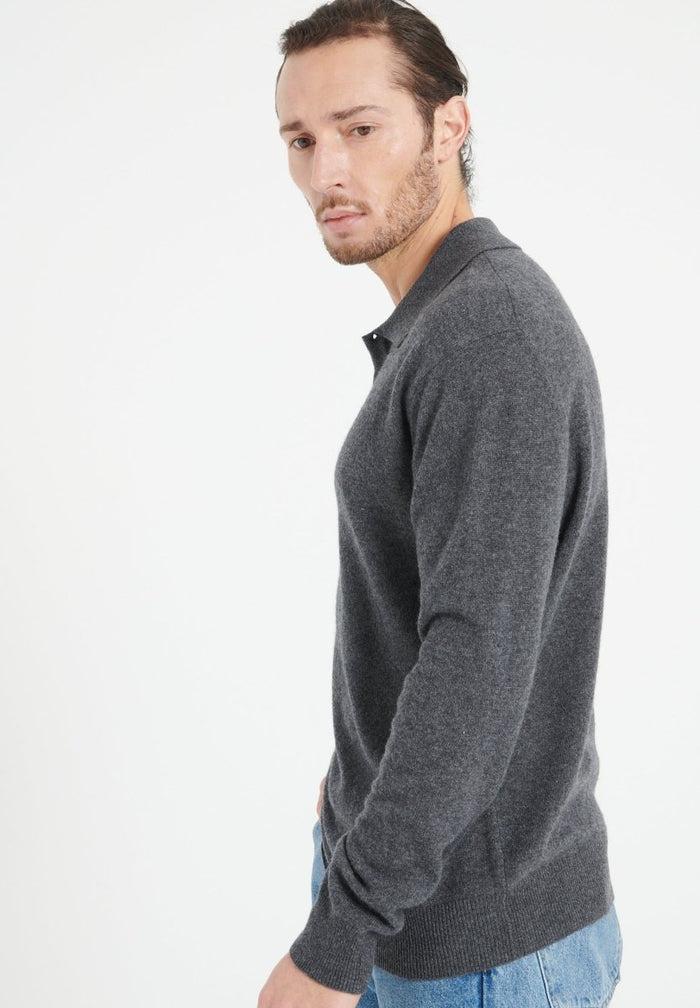 LUKE 5 Polo manches longues en cachemire gris anthracite