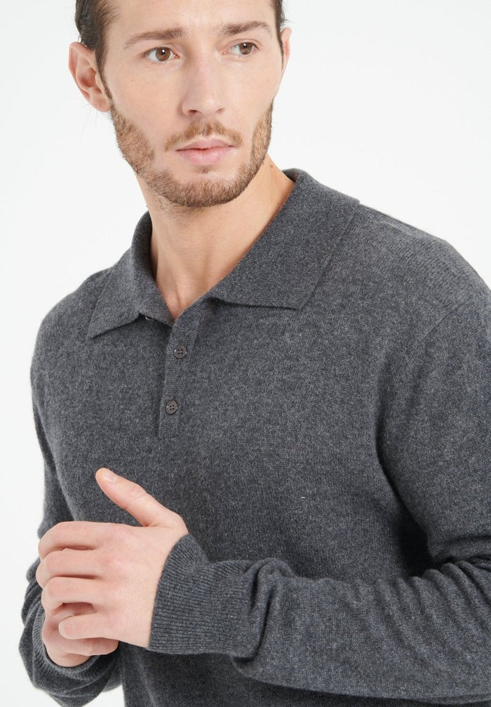 LUKE 5 Polo manches longues en cachemire gris anthracite