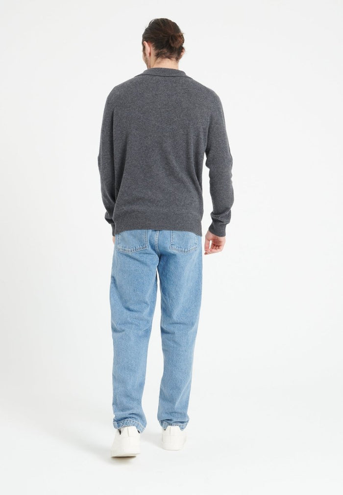 LUKE 5 Polo manches longues en cachemire gris anthracite