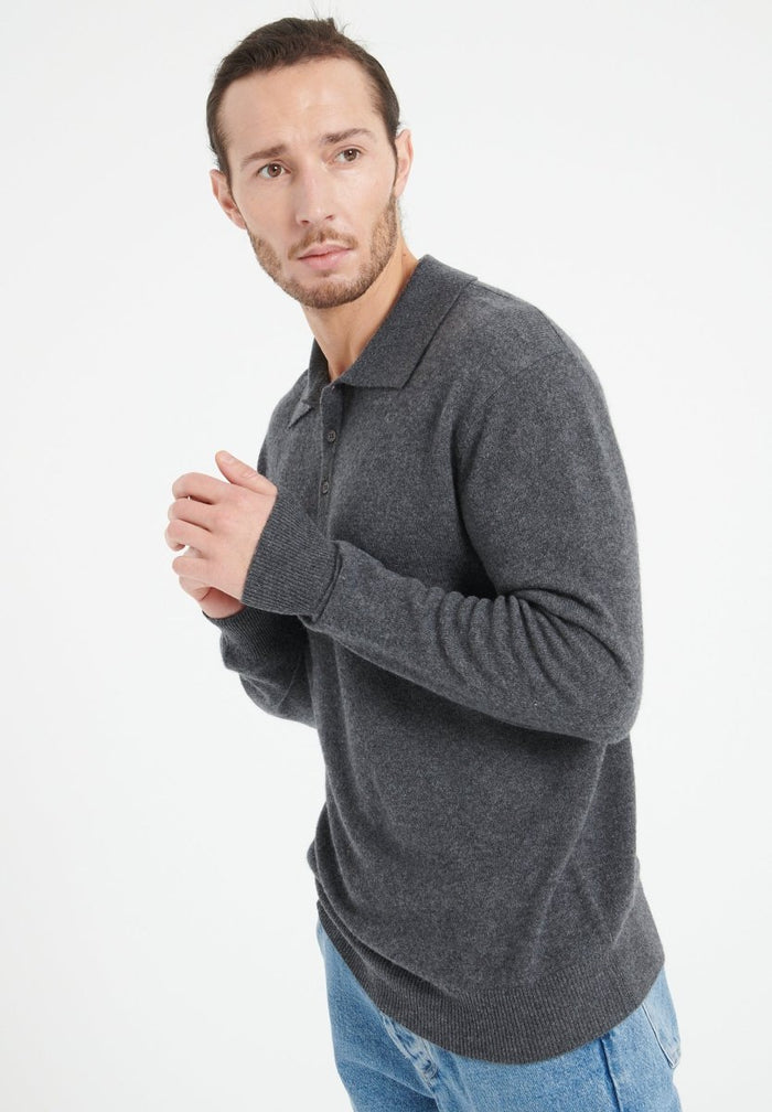 LUKE 5 Polo manches longues en cachemire gris anthracite