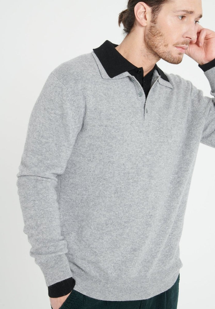 LUKE 5 Polo manches longues en cachemire gris clair