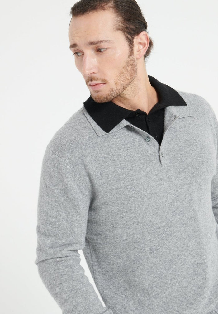 LUKE 5 Polo manches longues en cachemire gris clair