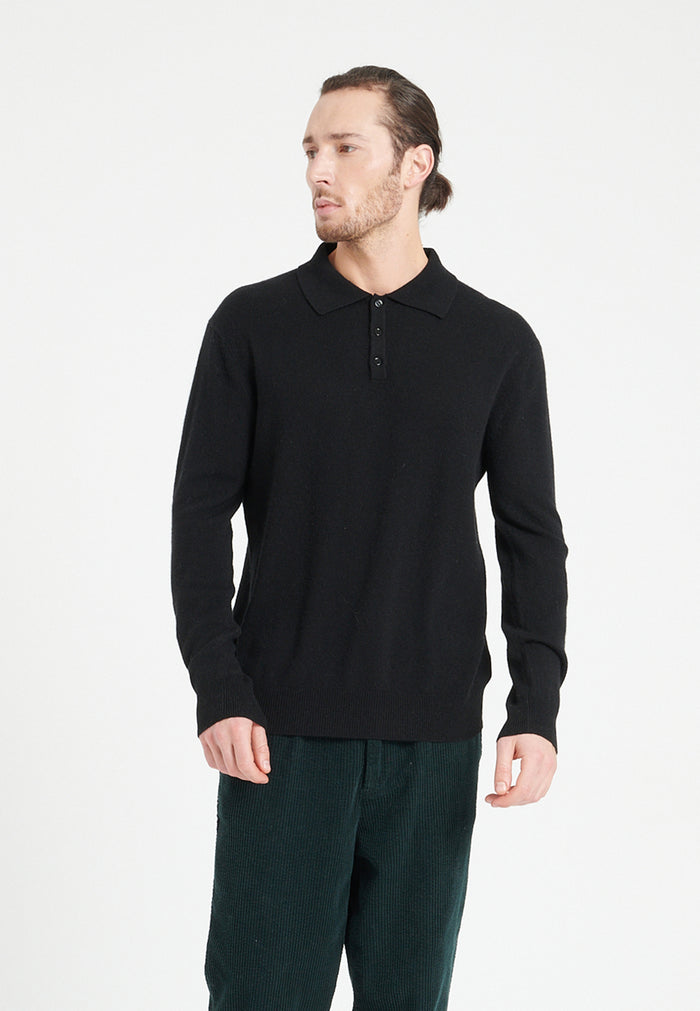 Polo manches longues homme en cachemire noir - LUKE 5