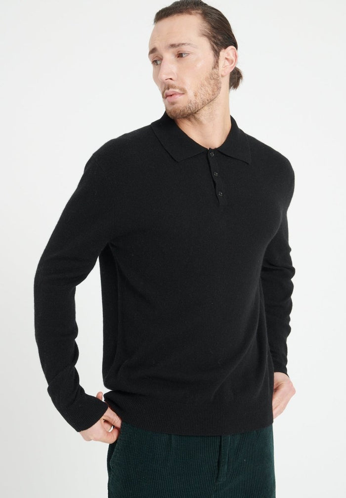 LUKE 5 Polo manches longues en cachemire noir