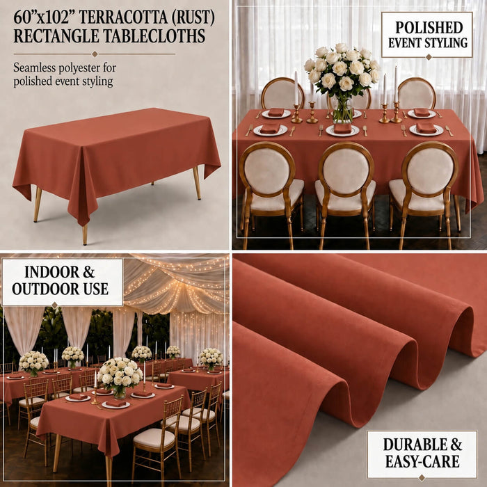 Terracotta rectangle tablecloth 60"x102" - wrinkle-resistant finish.