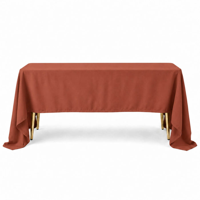 Terracotta rectangle tablecloth, 60"x126", durable and wrinkle-resistant cover.