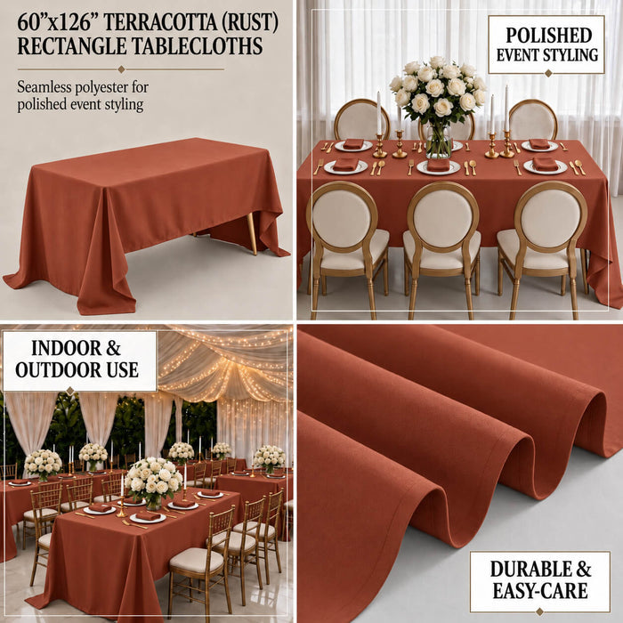 Terracotta rectangle tablecloth for polished event styling, indoor and outdoor use.