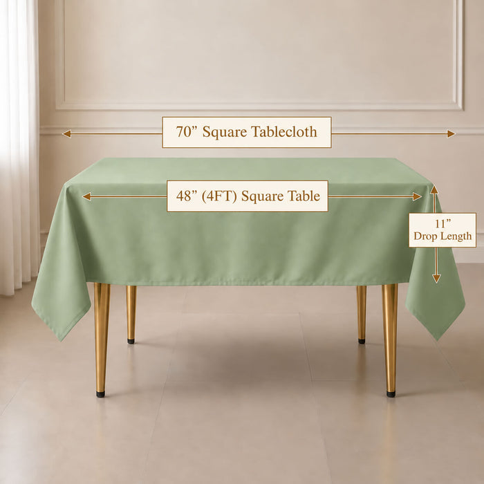 Polyester Square Table Overlay 70"x70" Sage Green - Wrinkle-Resistant Table Topper