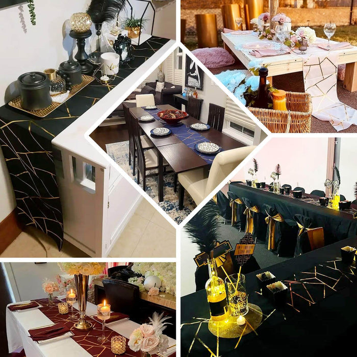 Elegant black and gold table decor for special events and gatherings.
