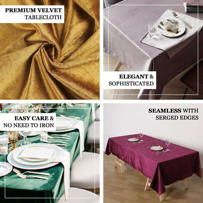 Premium velvet tablecloths in various colors for elegant dining