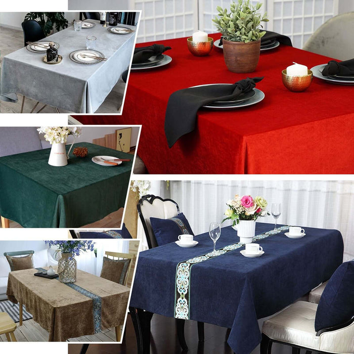 Assorted tablecloths in various colors and styles for elegant dining settings.