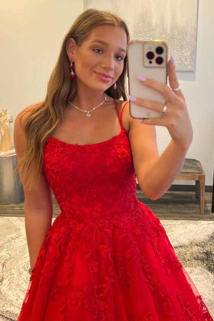 Princess Scoop Neck Lace Appliques A-line Empire-Waist Long Formal Dress