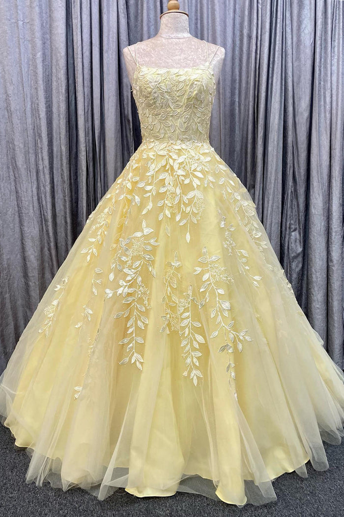 Princess Scoop Neck Lace Appliques A-line Empire-Waist Long Formal Dress