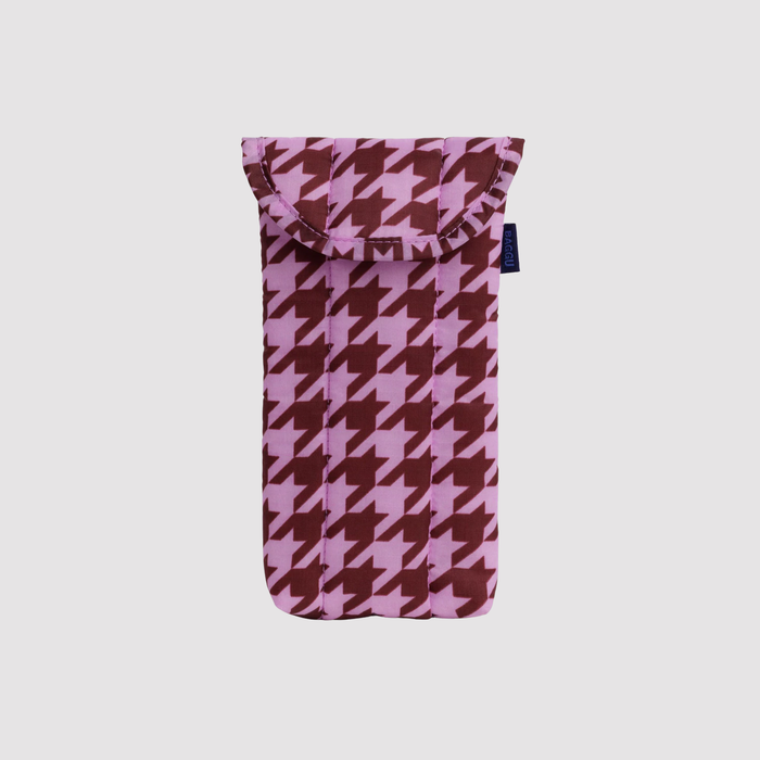 Puffy Glasses Sleeve - Pink Houndstooth
