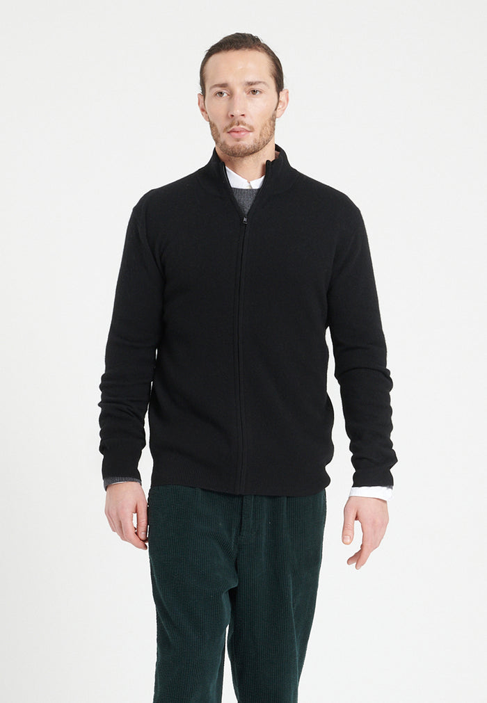 Gilet col montant zippé homme en cachemire noir - LUKE 8