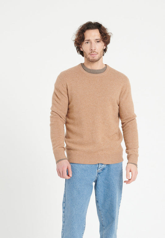 Pull col rond homme en cachemire 4 fils camel - LUKE 14