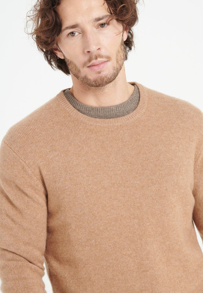 LUKE 14 Pull col rond en cachemire 4 fils camel