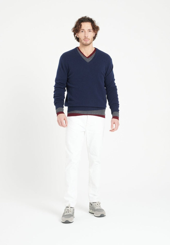 LUKE 1 Pull col V en cachemire bleu marine