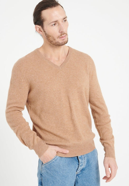 LUKE 1 Pull col V en cachemire camel