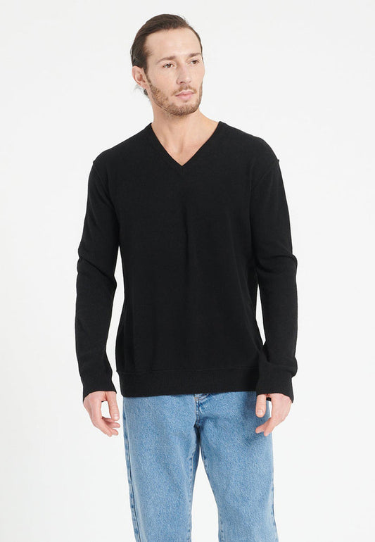 Pull col V homme en cachemire noir - LUKE 11