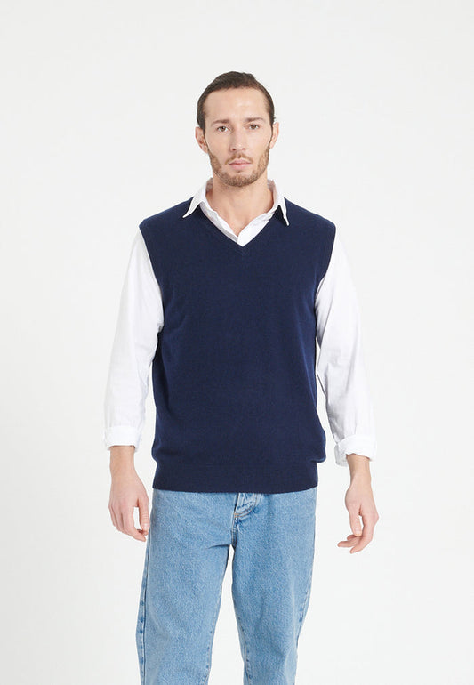 Gilet col V sans manches homme en cachemire bleu marine - LUKE 9