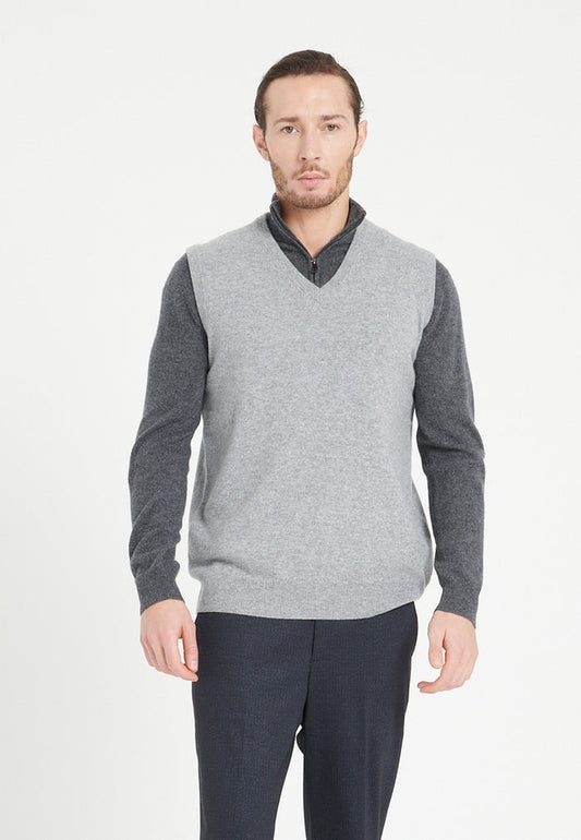 Gilet col V sans manches homme en cachemire gris clair - LUKE 9