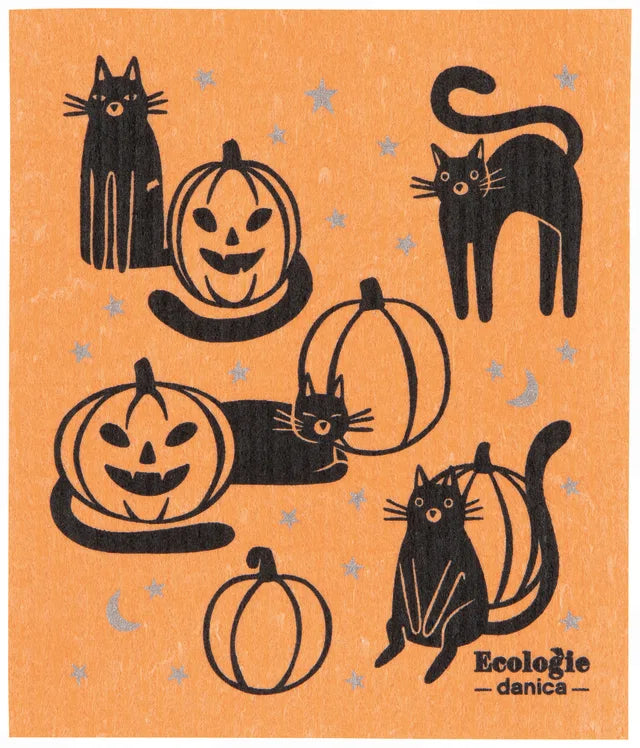 Purranormal Activity Cats & Pumpkins Halloween Swedish Dishcloth