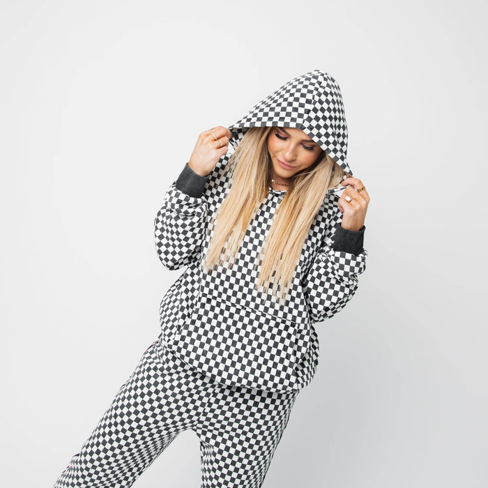 RAGS - Adult Unisex Hoodie - Black & White Mini Check (Final Sale)