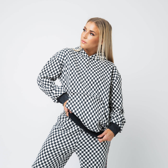 RAGS - Adult Unisex Hoodie - Black & White Mini Check (Final Sale)