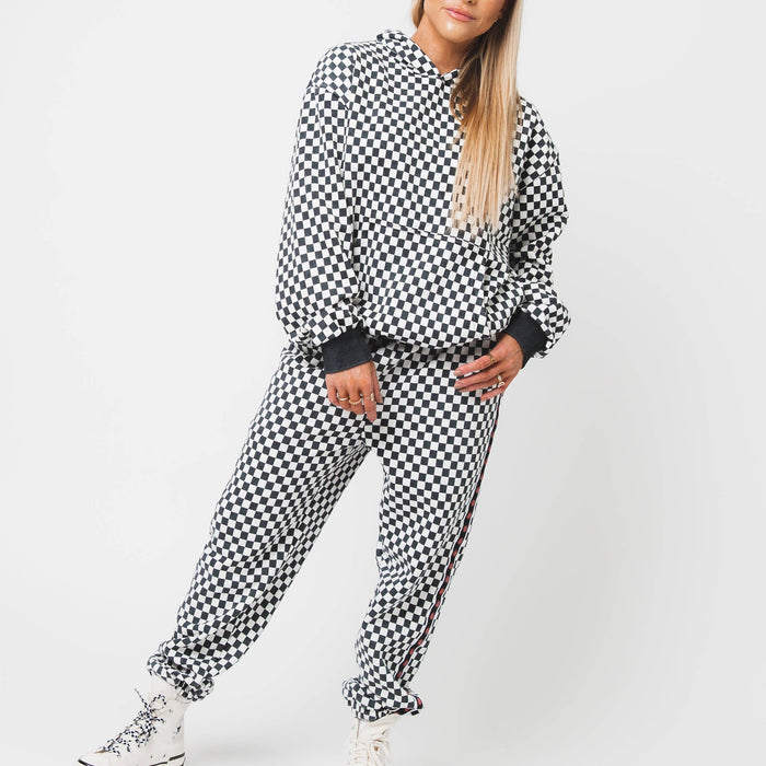 RAGS - Adult Unisex Hoodie - Black & White Mini Check (Final Sale)