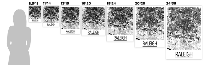 Raleigh Map Poster - usa Map Print - Art Deco Series