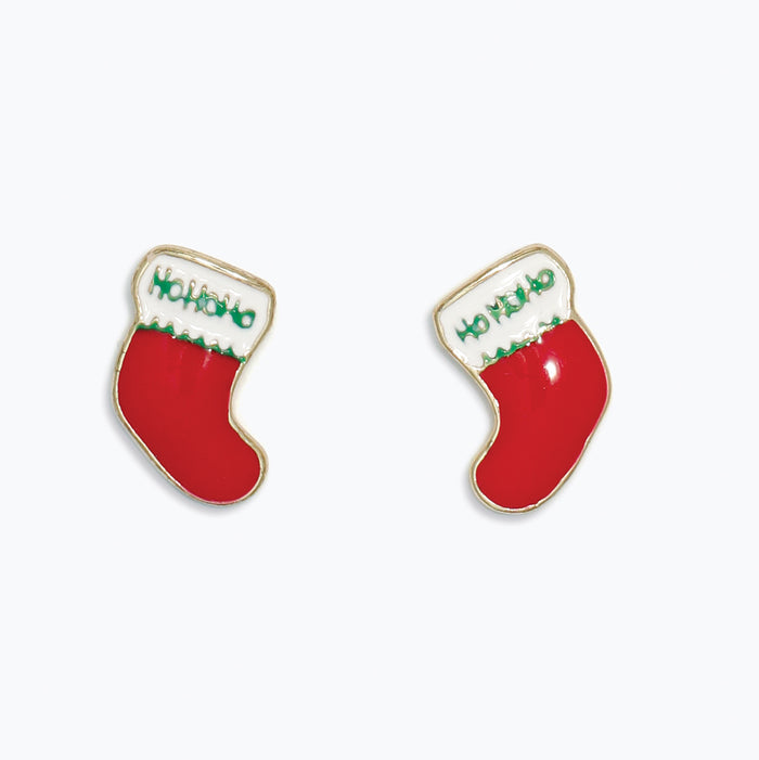 Red Enameled Stocking Earrings