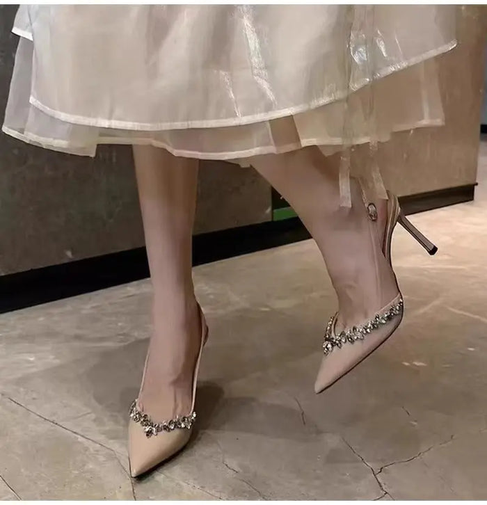 Rhinestone Pointed Buckle Strap Heels fashionnsio