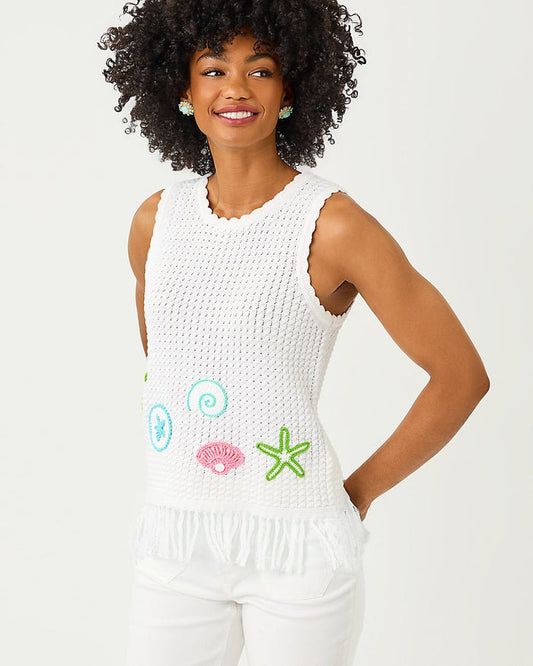 Lilly Pulitzer - Roe Sweater Shell - Resort White Starfish Embroidery