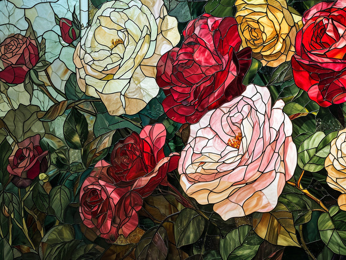 Rose Garden Splendor Stained Glass