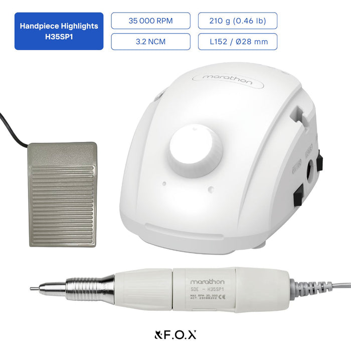 Saeyang Marathon Champion 3 White + H35SP1 35k RPM — Original E-File Nail Drill Machine Drill machine Saeyang