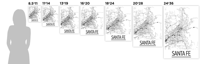Santa Fe Map Poster - usa Map Print - Art Deco Series