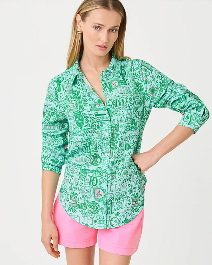 Lilly Pulitzer - Sea View Button Down Top - Bunny Blue Key West Destination