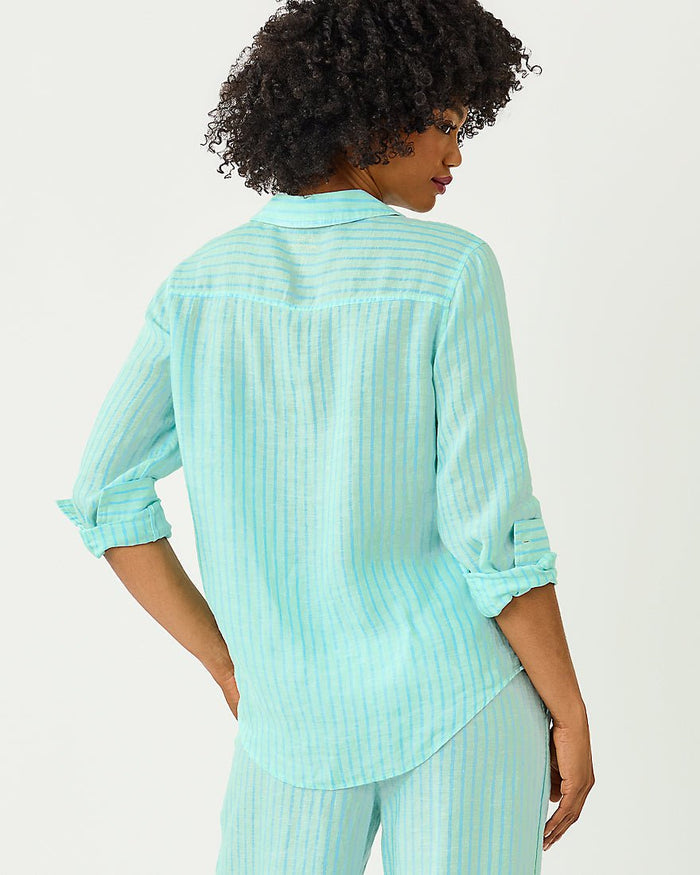 Lilly Pulitzer - Sea View Button Down Top - Mint Condition X Capri Blue Saint Tropez Stripe