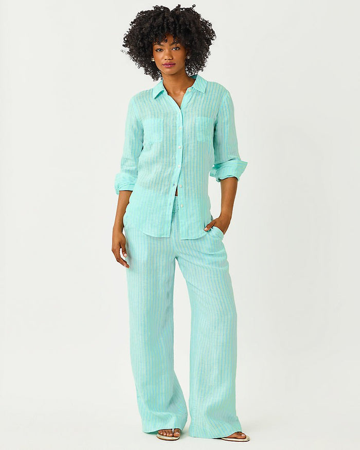 Lilly Pulitzer - Sea View Button Down Top - Mint Condition X Capri Blue Saint Tropez Stripe