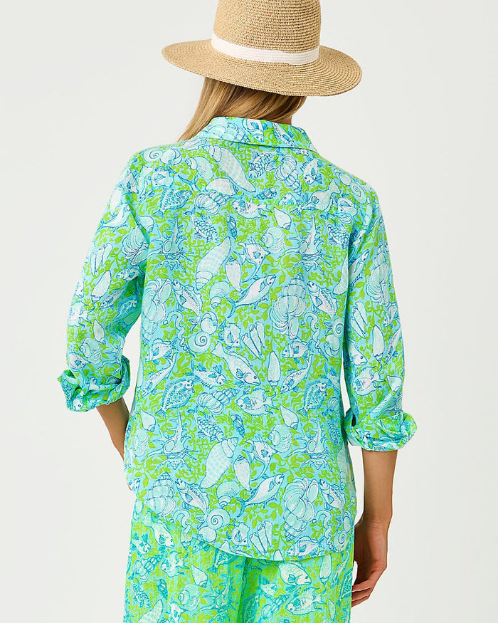 Lilly Pulitzer - Sea View Button Down Top - Day Dream Blue Throw Me A Line