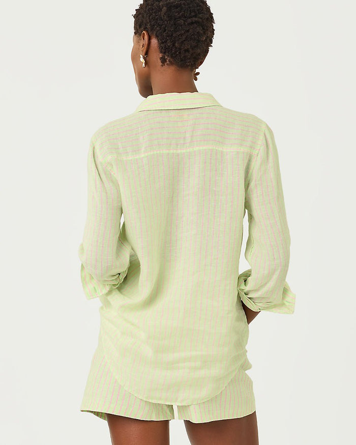 Lilly Pulitzer - Sea View Button Down Top - Pistachio Macaron X Conch Shell Pink Saint Tropez Stripe