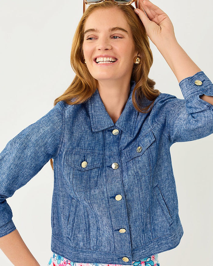 Lilly Pulitzer - Seaspray Linen Jacket - Starlight Navy X Resort White