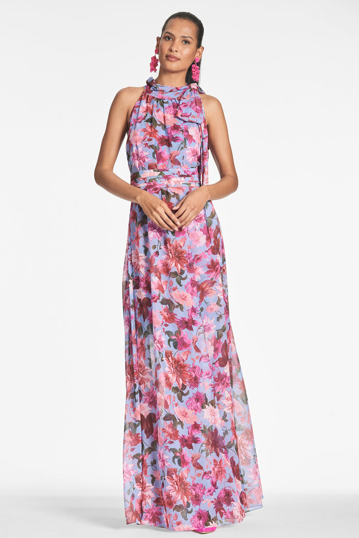 SELENA PERIWINKLE FLORAL CHIFFON A-LINE GOWN - FINAL SALE