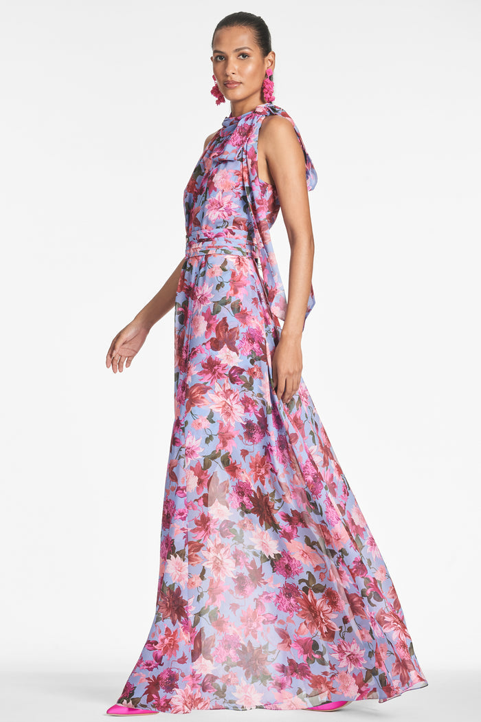SELENA PERIWINKLE FLORAL CHIFFON A-LINE GOWN - FINAL SALE