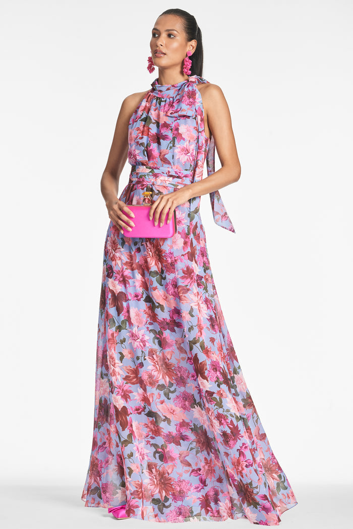 SELENA PERIWINKLE FLORAL CHIFFON A-LINE GOWN - FINAL SALE