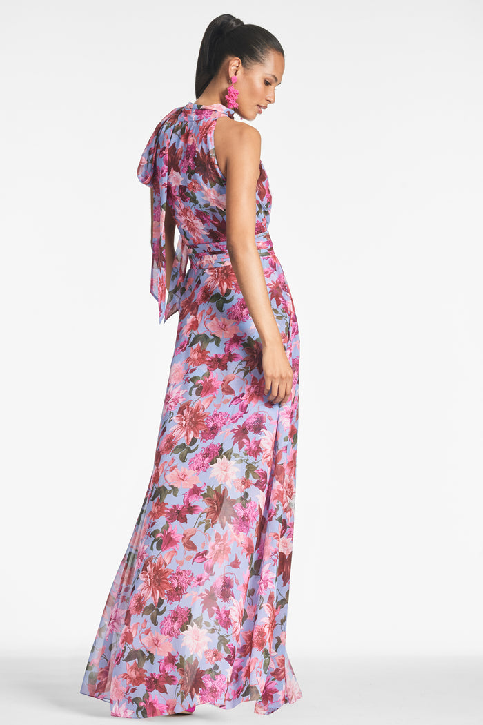 SELENA PERIWINKLE FLORAL CHIFFON A-LINE GOWN - FINAL SALE