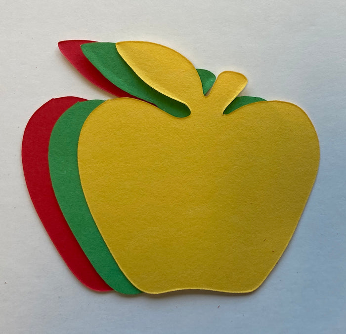 Apple-shaped cut-outs perfect for bulletin boards and teaching themes